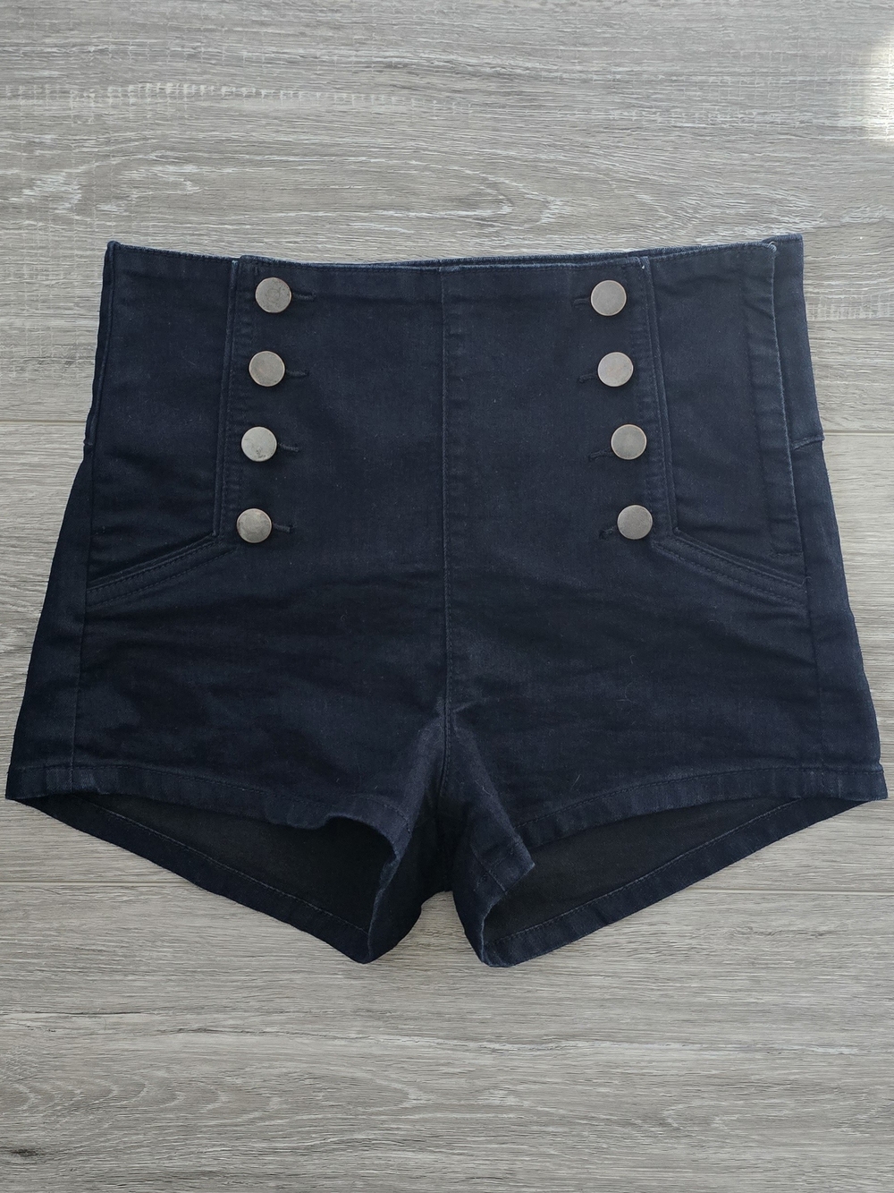Forever 21 Premium Denim High-Waist Navy Sailor Button Shorts